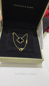 Van Cleef & Arpels czarny oniks cztery liście Clover złoty naszyjnik-3887  