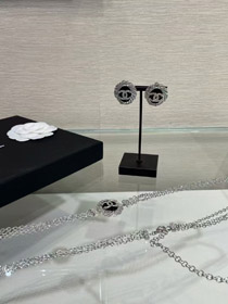 Celine czarny owalny przycisk srebrny pełny diament podwójne kolczyki C-3900  