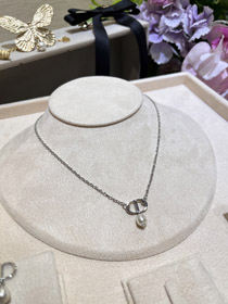Dior Srebrny CD Mały Perłowy Naszyjnik-3960  