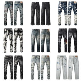 Fioletowy Nowy haftowany slim-fit zerwany nadruk stretch jeans-4250  