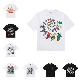 Hell Star Retro Druk Czysta bawełna koszulka z krótkim rękawem-5512  